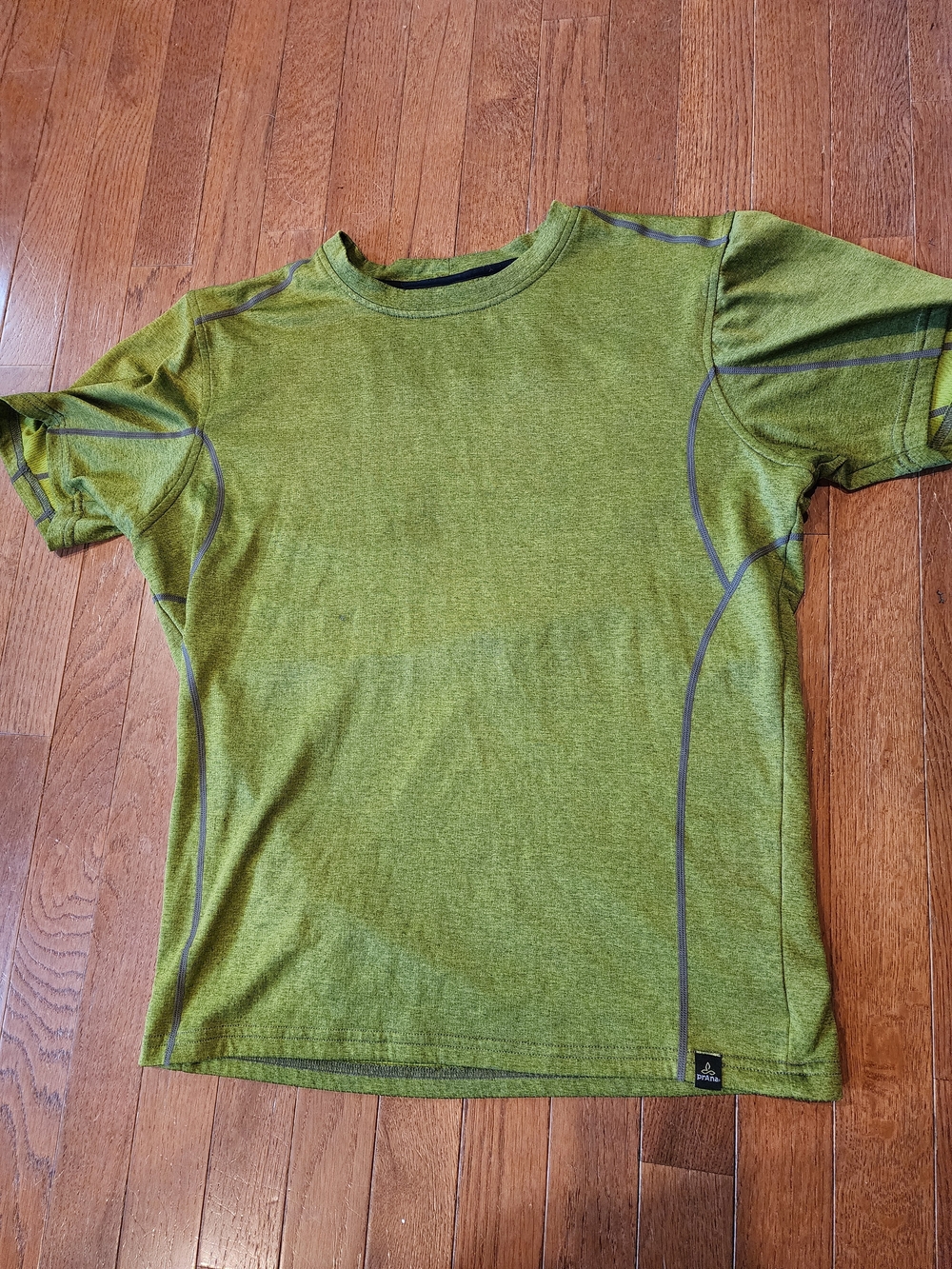 Prana Green Short Sleeve Athletic Tee with Gray Stitching